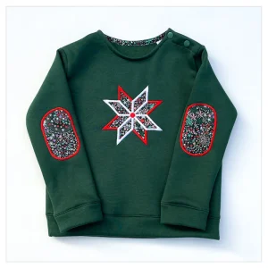 Sweat vert sapin et liberty Adelajda wish broderie étoile origami
