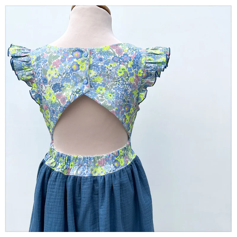Robe Adèle liberty Margaret Annie fluo givré et gaze pailletée océan – Image 2