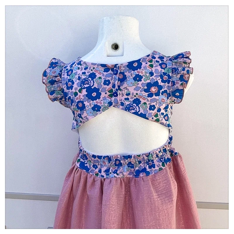 Robe Adèle liberty Betsy cobalt et gaze pailletée rose – Image 4
