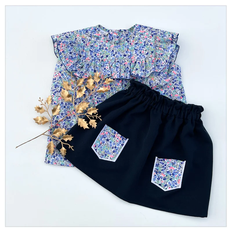 Jupe Louisette gabardine de viscose et Liberty Aurore fluo – Image 2