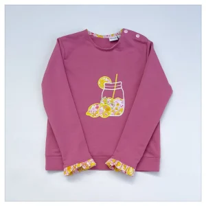 Sweat léger vieux rose et liberty Betsy strawberry lemonade broderie Limonade