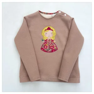 Sweat molletonné pailleté rose et liberty Betsy meadow rose broderie Aurore