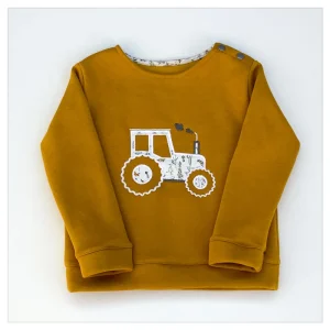 Sweat moutarde et liberty Théo gold broderie tracteur