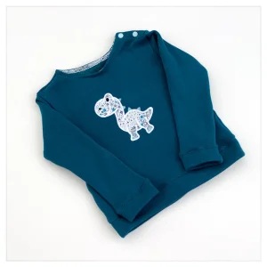 Sweat pétrole et liberty Adelajda navy broderie dinosaure