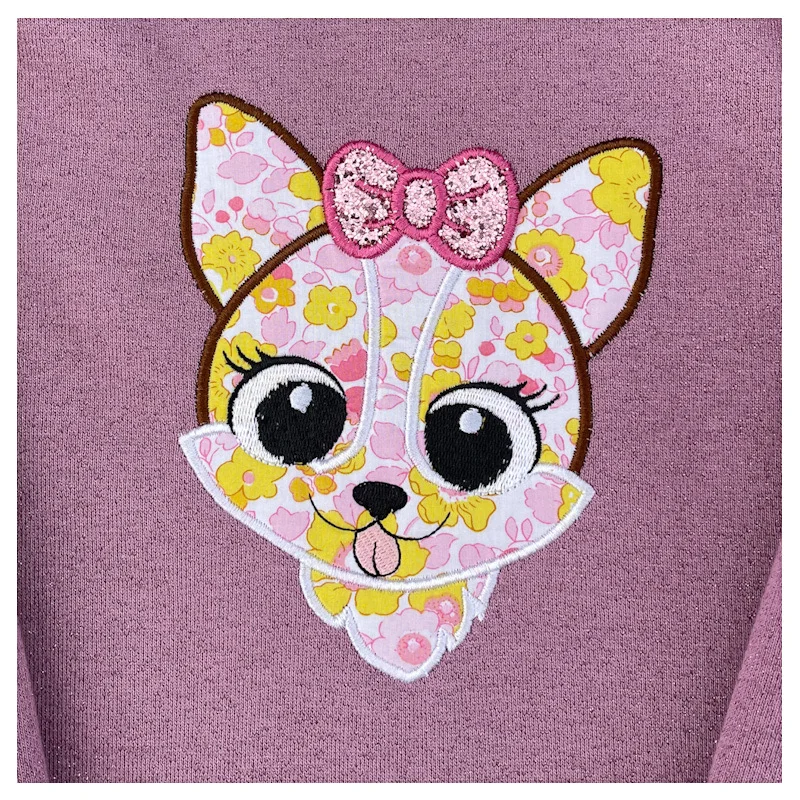 Sweat violine pailleté et Liberty USA Betsy strawberry lemonade Chihuahua – Image 2
