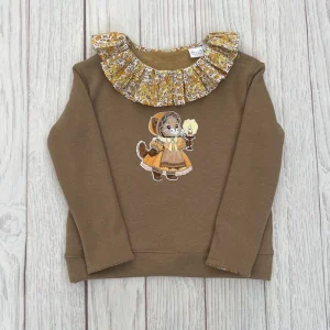 Sweat molletonné sable et liberty Wiltshire pop corn motif Madame chaton