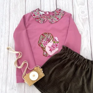 Sweat léger rose rétro et liberty Poppy forest crimson pink